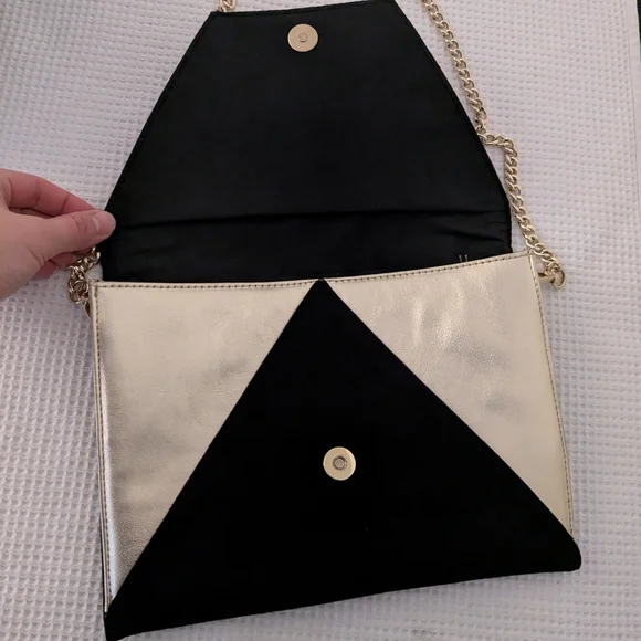 Express Black and Gold Geometric Clutch with Chain Strap - Picture 2 of 4
